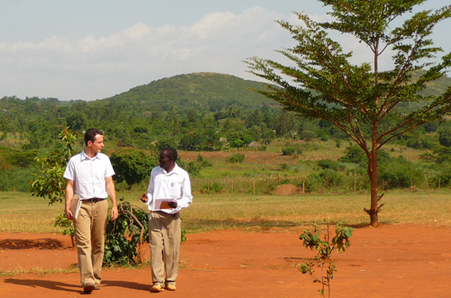 Owen Ozier and John Ikoluot at school compound, Western Province, Kenya. [Photo: Pamela Jakiela]